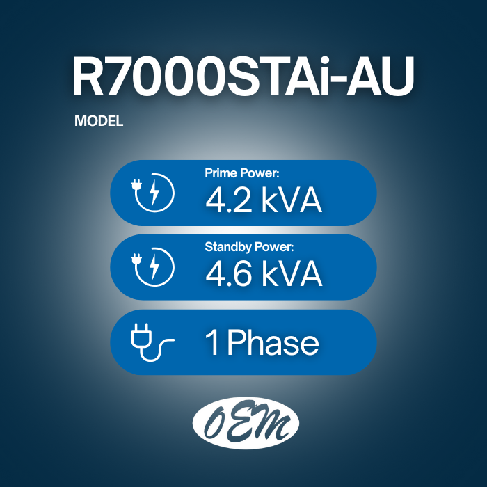 R7000STAi-AU, 4.6kVA Portable Diesel Generator 240V, 1 Phase: Powered by OEM Engine