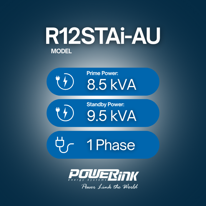 R12STAi-AU, 8.5kVA Portable Diesel Generator 240V, 1 Phase: Powered by OEM Engine