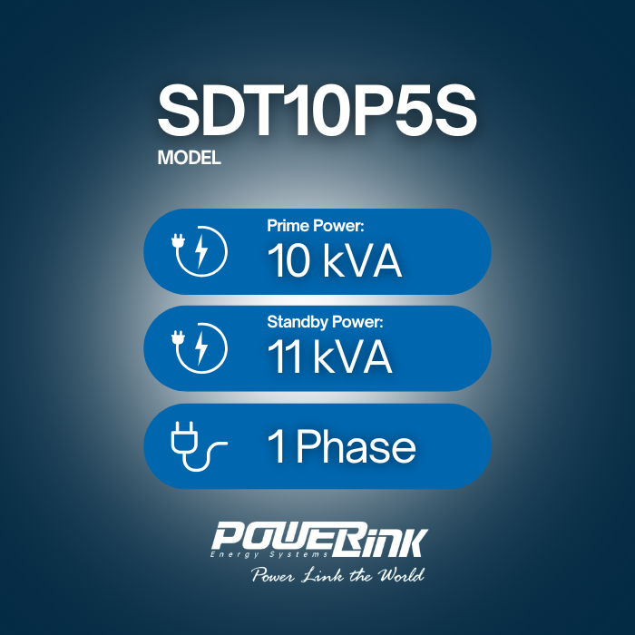 SDT10P5S, 11kVA Diesel Generator 240V, 1 Phase: Powered by PowerLink